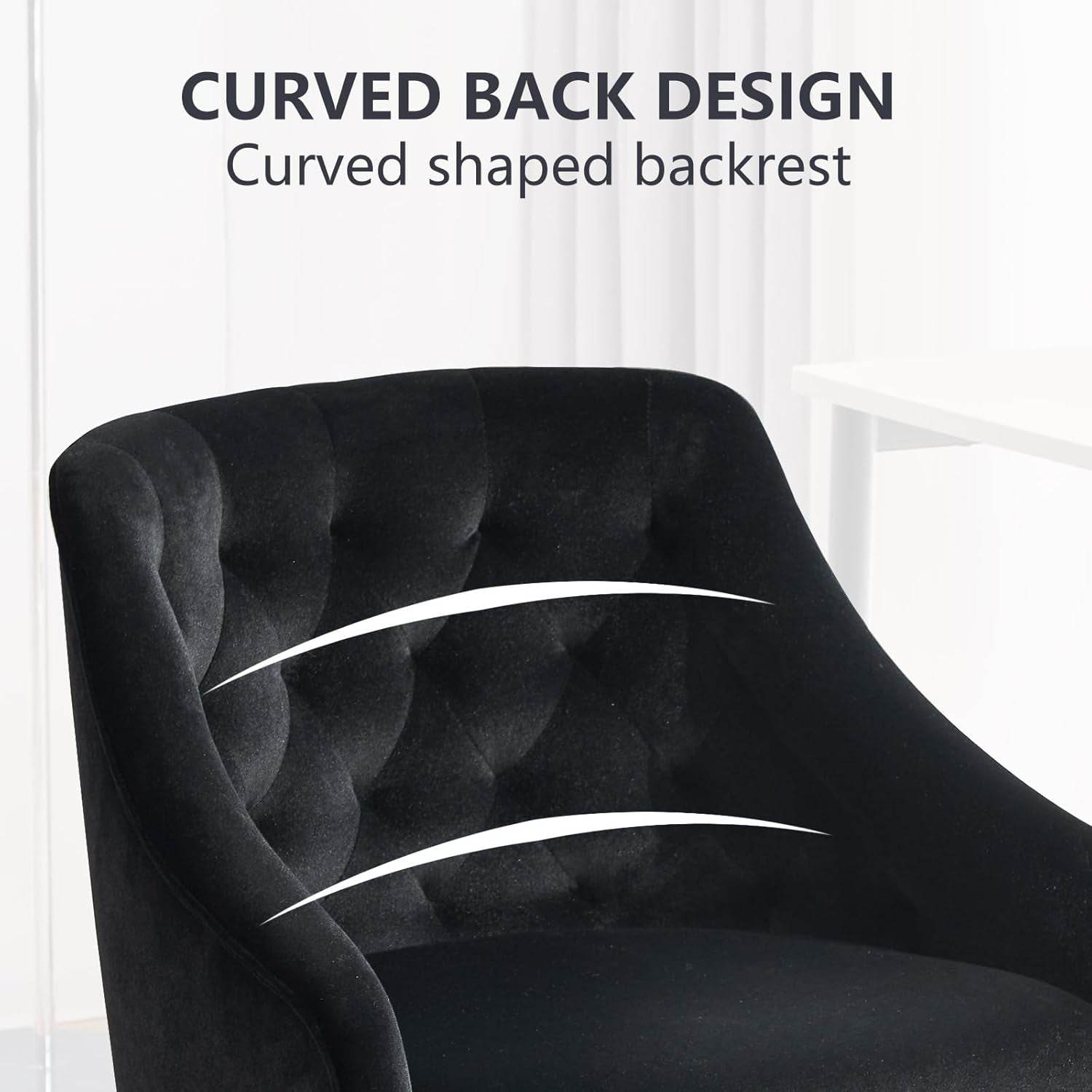 Velvet Office Swivel Chair, Vanity Chair, Fabric Desk Chair, Pretty Fancy Chair, Gold Office Chair for Girls, 360°Swivel Height Adjustable Reception Chair (Black) - Loft&Timber