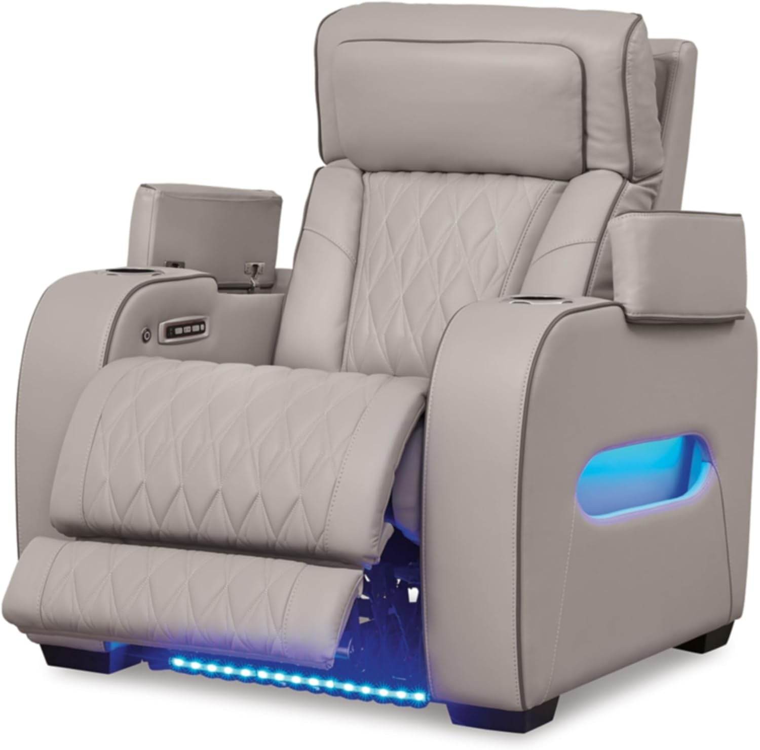 Boyington Contemporary Leather Match Power Recliner, Light Gray - Loft&Timber