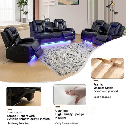 Multifunction Power Recliner Couch Set with LED Light, Black - Loft&Timber