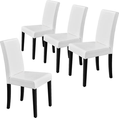Set of 4 Modern Parson Chairs, Faux Leather, White - Loft&Timber