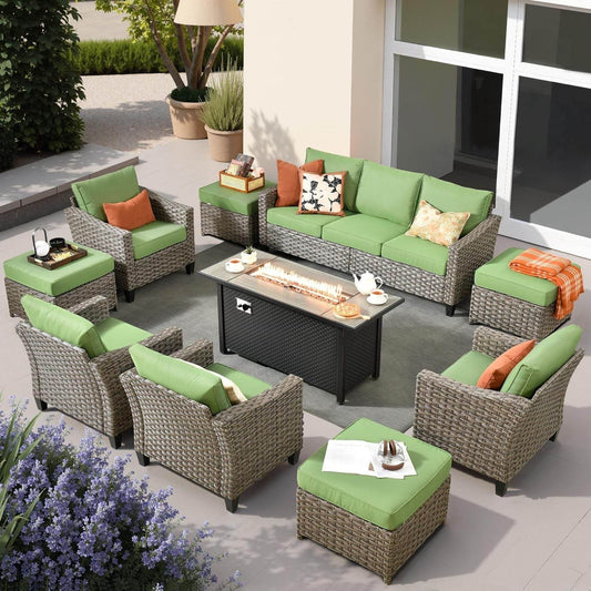 10 Piece Outdoor Patio Furniture Set with Fire Pit - Loft&Timber