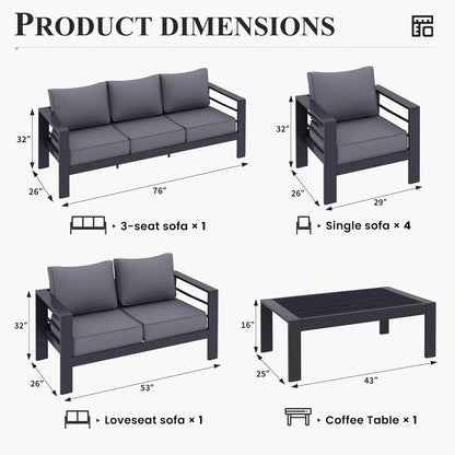 Aluminum Patio Furniture Set, 7 Piece（Gray） - Loft&Timber