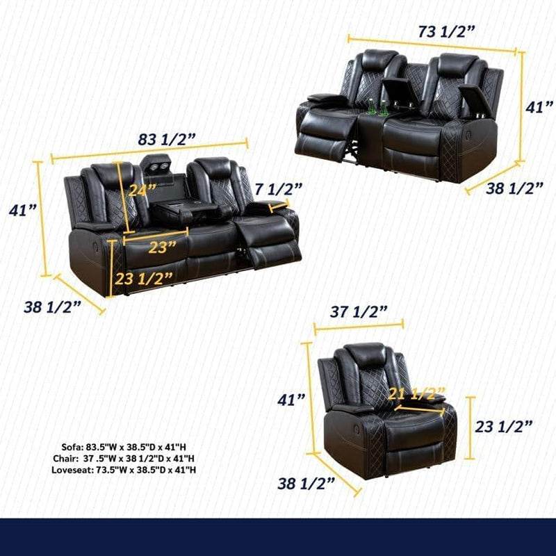 Power Recliner Sofa Set with LED (Black) - Loft&Timber