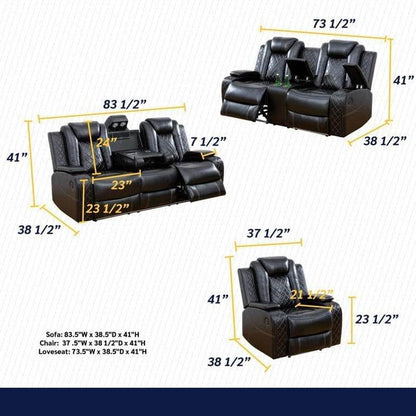 Power Recliner Sofa Set with LED (Black) - Loft&Timber