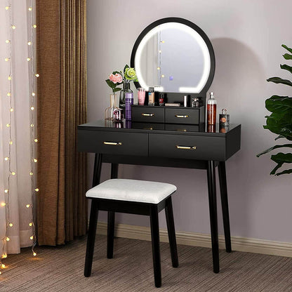 Lighted Makeup Vanity Desk with Cushioned Stool - Loft&Timber