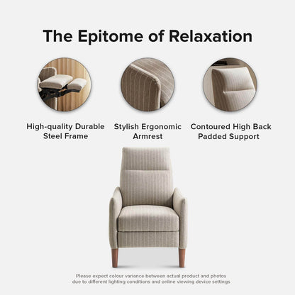 Arthur Recliner Chair with 3 Positions (Jacquard Taupe Stripe) - Loft&Timber