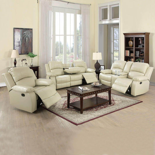 Leather Recliner Sofa Set, Beige (Sofa Set 3 Pieces) - Loft&Timber