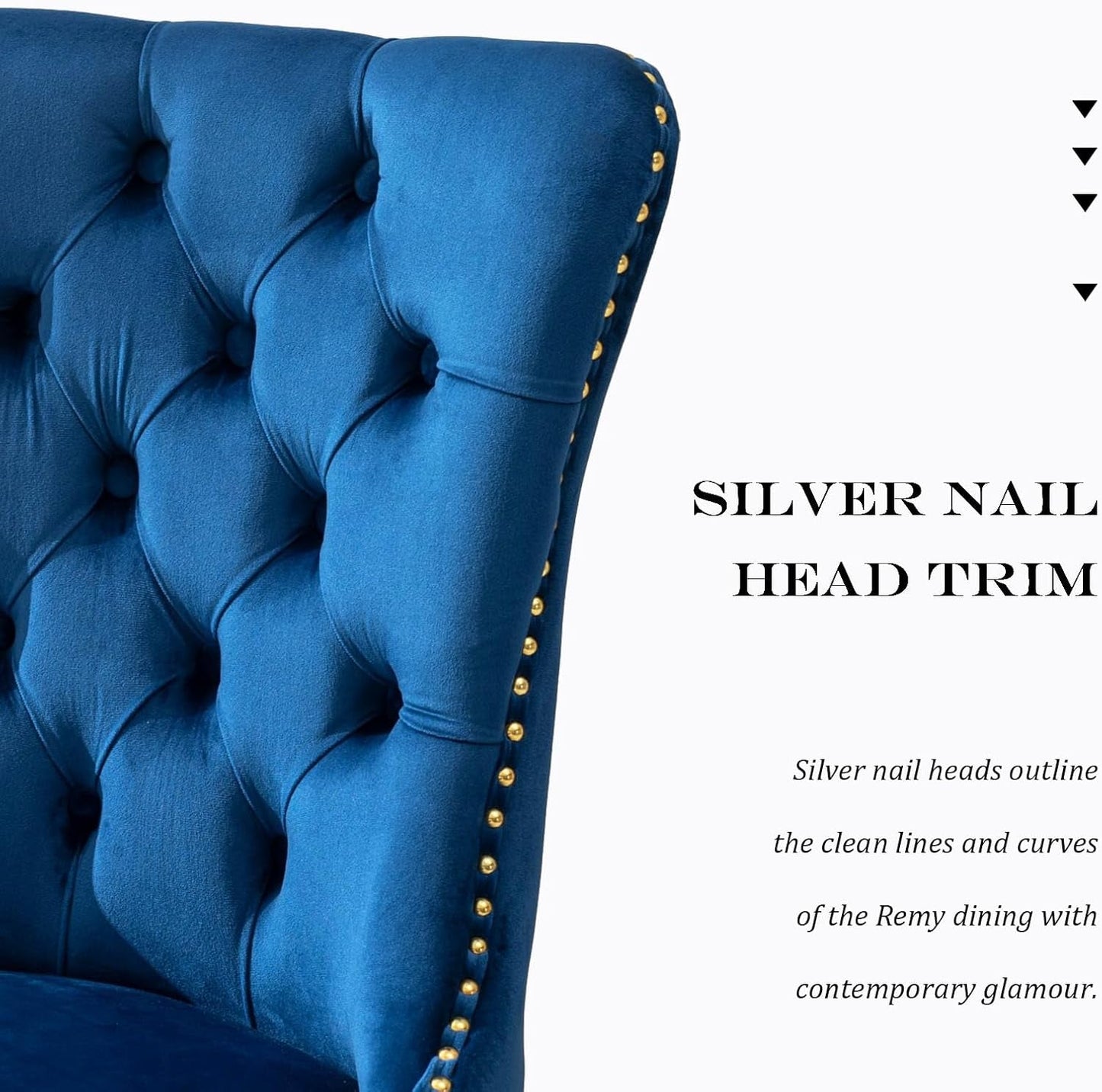 Blue Velvet Dining Chair Set Of 2 With Tufted Nailhead Trim-4