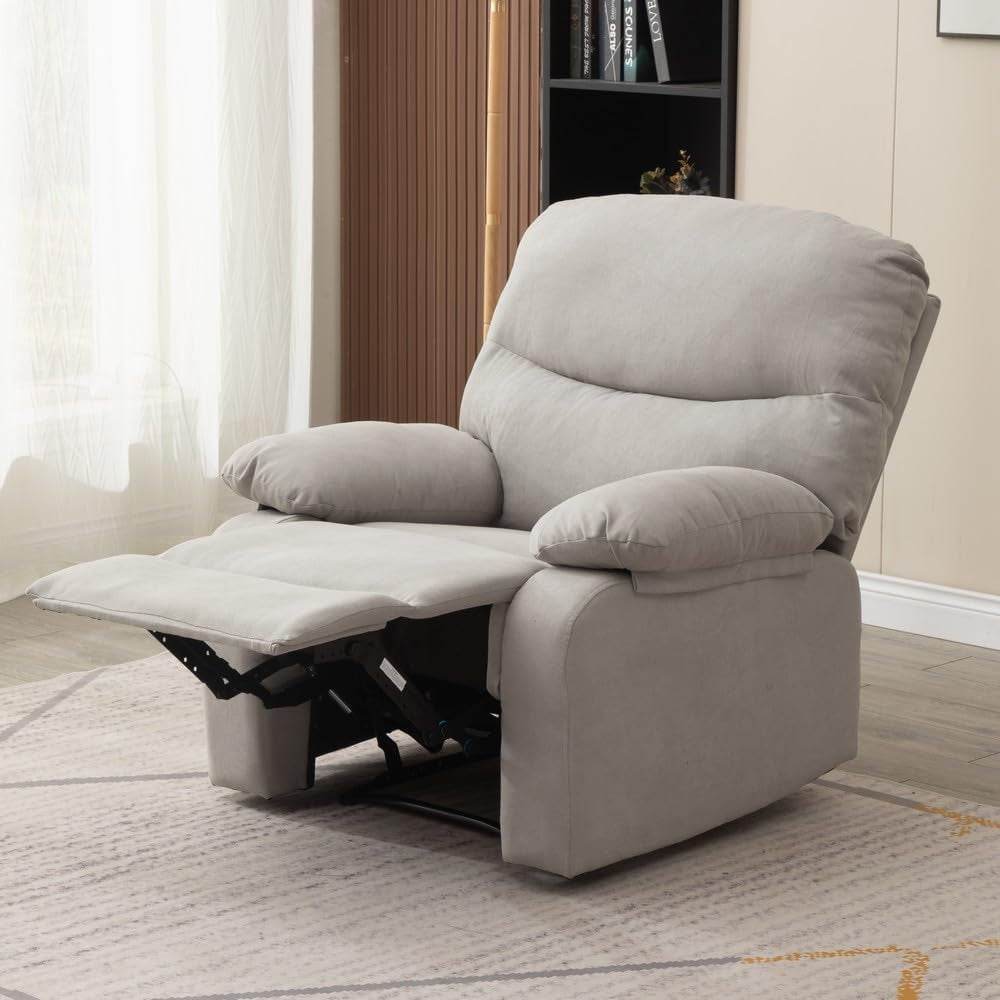 Recliner Armchair with Reclining Function, Light Gray Linen Fabric - Loft&Timber