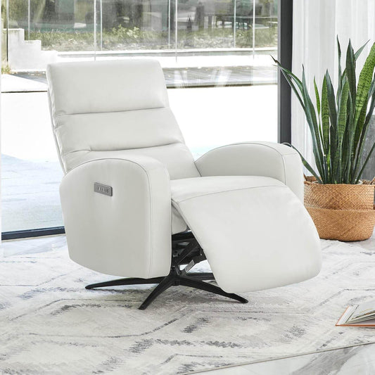Light Grey Leather Power Swivel Recliner USB-C - Loft&Timber