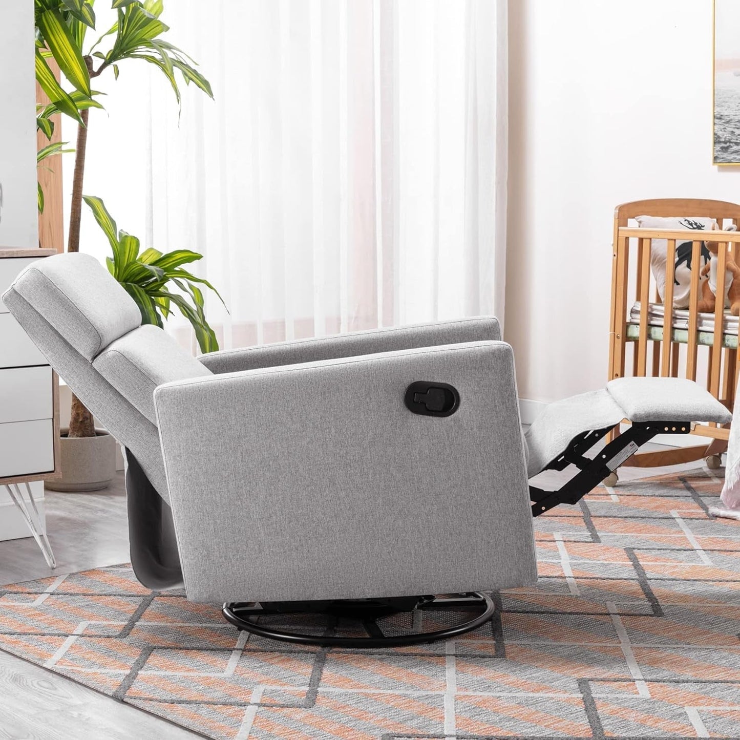 Modern Upholstered Manual Swivel Recliner Chair W/Headsupport Adjustable Nursery Glider Rocker for Living Room, Bedroom Gray-3
