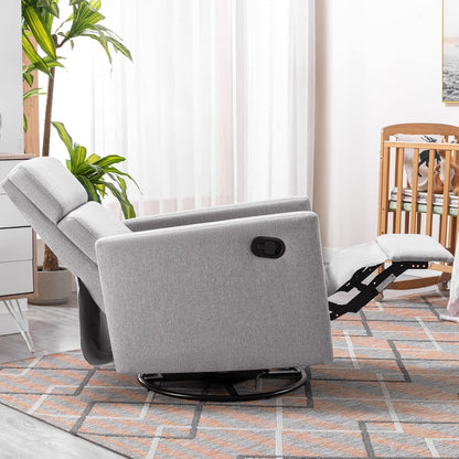 Modern Upholstered Manual Swivel Recliner Chair W/Headsupport Adjustable Nursery Glider Rocker for Living Room, Bedroom Gray-3