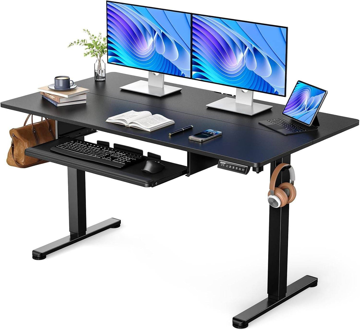 Electric Standing Desk with Adjustable Height Keyboard Tray - Loft&Timber