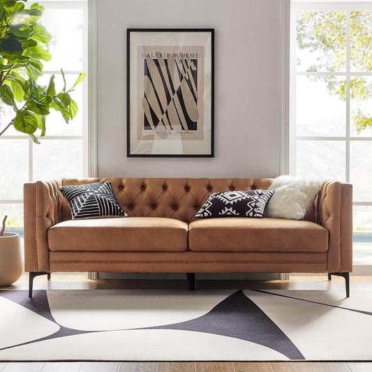Extra Long Faux Leather Sofa with Stylish Metal Legs - Loft&Timber