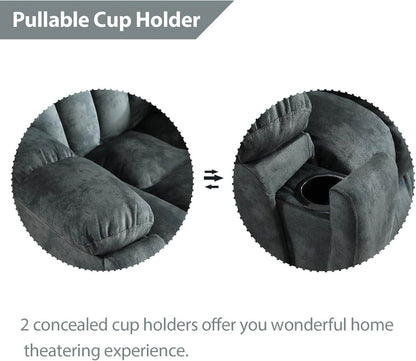 Reclining Living Room Set, Soft Fabric Manual 2 Piece Recliner Sofa Set, Included Recliner Chair with Massage and Heat and Loveseat Daul Recliner, Green Grey(Recliner+Loveseat) - Loft&Timber