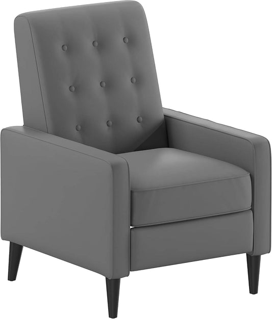 Ezra Pushback Recliner in Gray Leather soft Upholstery - Loft&Timber