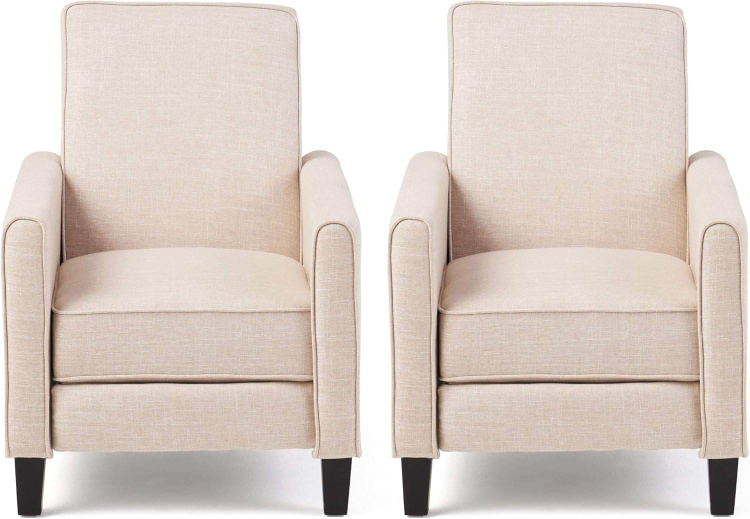 Emmie Fabric Recliner (Set of 2), Beige, Dark Brown - Loft&Timber