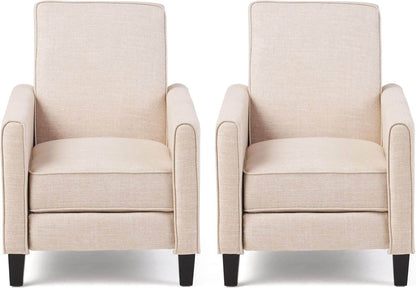 Emmie Fabric Recliner (Set of 2), Beige, Dark Brown - Loft&Timber