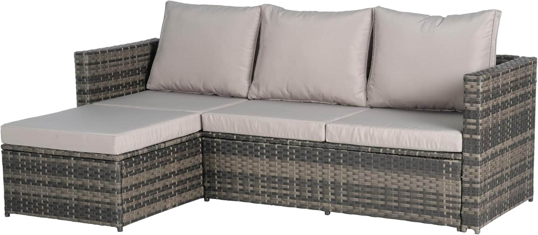 3 Pieces Patio Furniture Set All-Weather Outdoor Wicker Sectional Conversation Sofa Rattan Patio Sofa W/Cushion & Glass Table,Patio Conversation Set,Backyard Furniture for Porch (Light Gray) - Loft&Timber