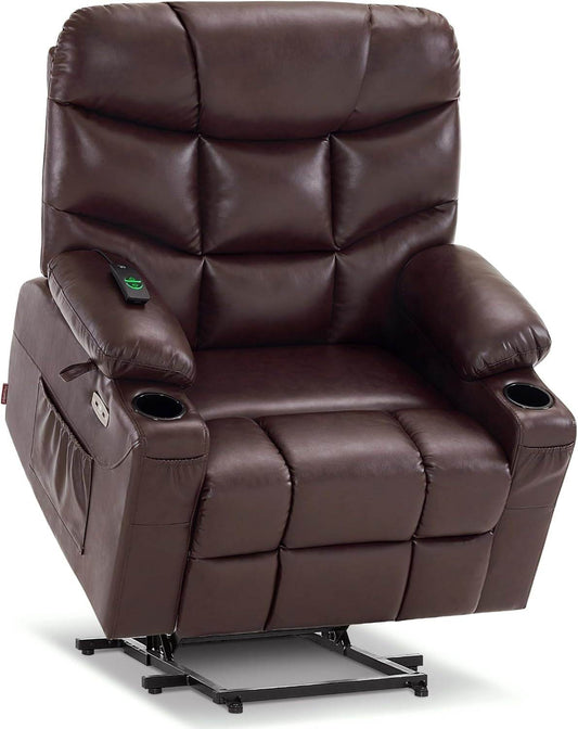 Power Lift Recliner Chair with Extended Footrest, Faux Leather (Dark Brown, Medium-Wide) - Loft&Timber
