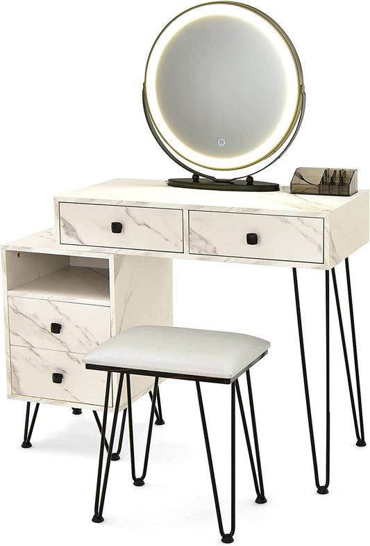 Vanity Set with Lighted Mirror, Left or Right Side Cabinet (Marble White) - Loft&Timber