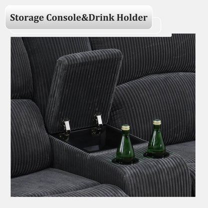 Recliner Sofa Set Living Room Furniture, Flannel Fabric Reclining Sofa Set, Recliner Couch Set with Cup Holders and Storage Console, Dark Grey - Loft&Timber