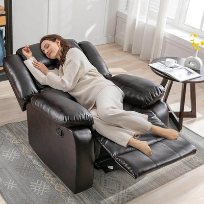 Manual Recliner Chair, Breathable Faux Leather Reclining Chairs with Overstuffed Arm and Back, Living Room Single Sofa Recliners (Dark Brown) - Loft&Timber
