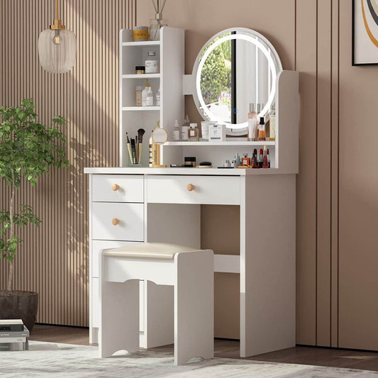 Vanity Desk Set with Lighted Mirror and Jewelry Organizer - Loft&Timber