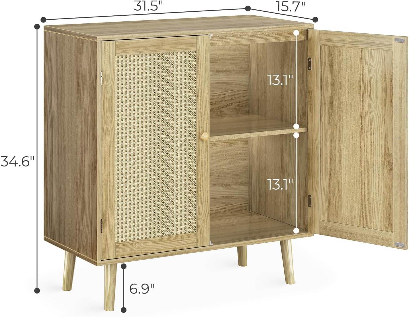 Buffet Cabinet with Storage, Storage Cabinet with PE Rattan Decor Doors in Natural - Loft&Timber
