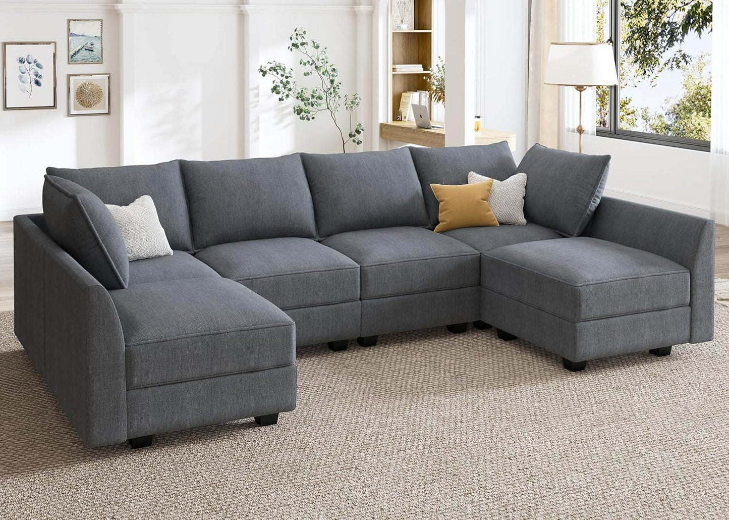 Bluish Grey U-Shaped Sectional Sofa Modular, Storage - Loft&Timber