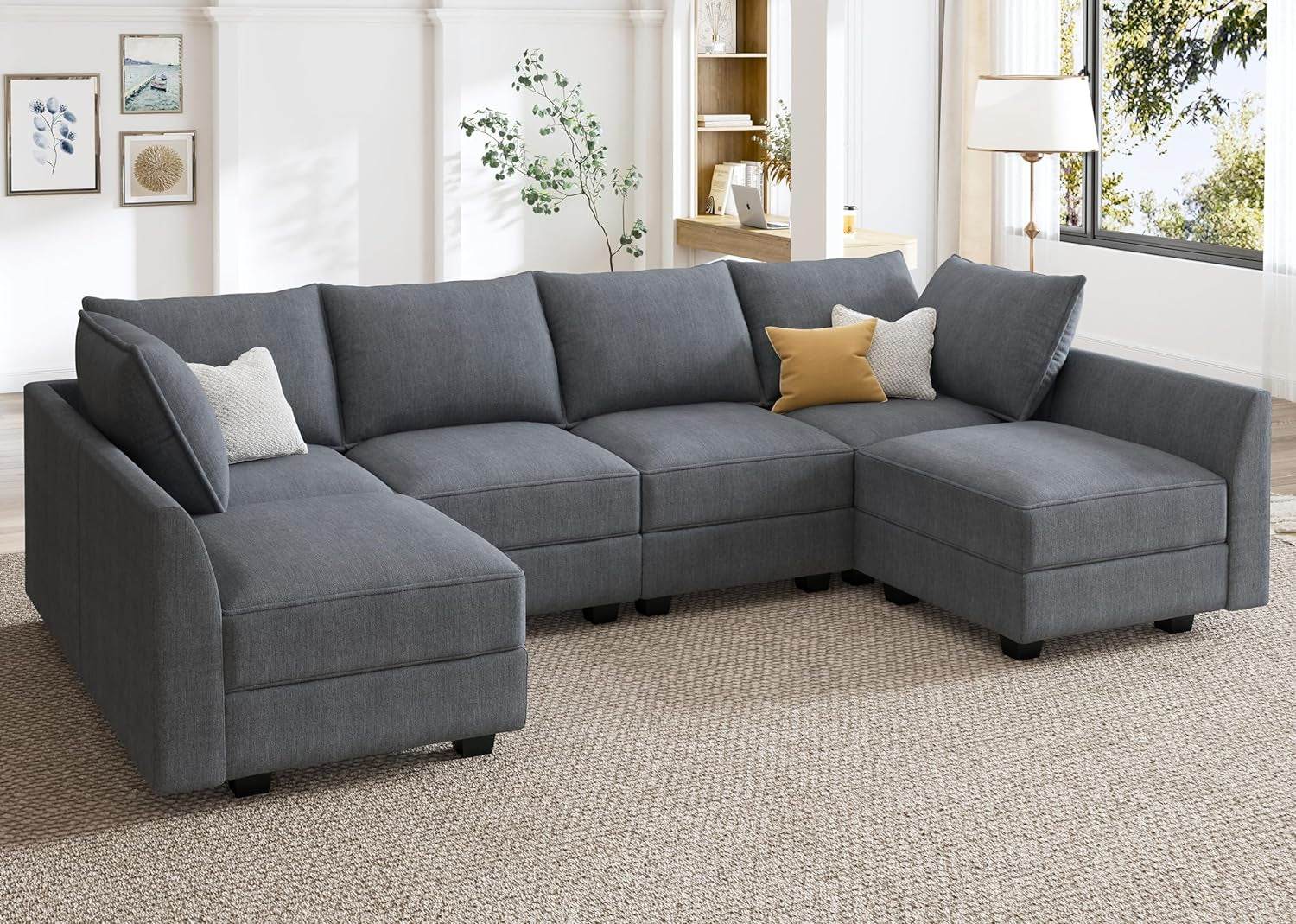 Bluish Grey U-Shaped Sectional Sofa Modular, Storage - Loft&Timber