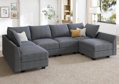 Bluish Grey U-Shaped Sectional Sofa Modular, Storage - Loft&Timber