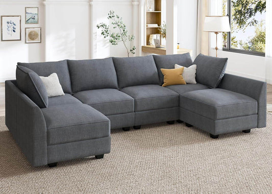 Bluish Grey U-Shaped Sectional Sofa Modular, Storage - Loft&Timber