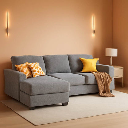 Sectional Couches for Living Room, U-Shaped Sofa Couch with Linen Fabric, 4 Seat Sofa Set with Double Chaise for Apartment (Fabric, Grey) - Loft&Timber