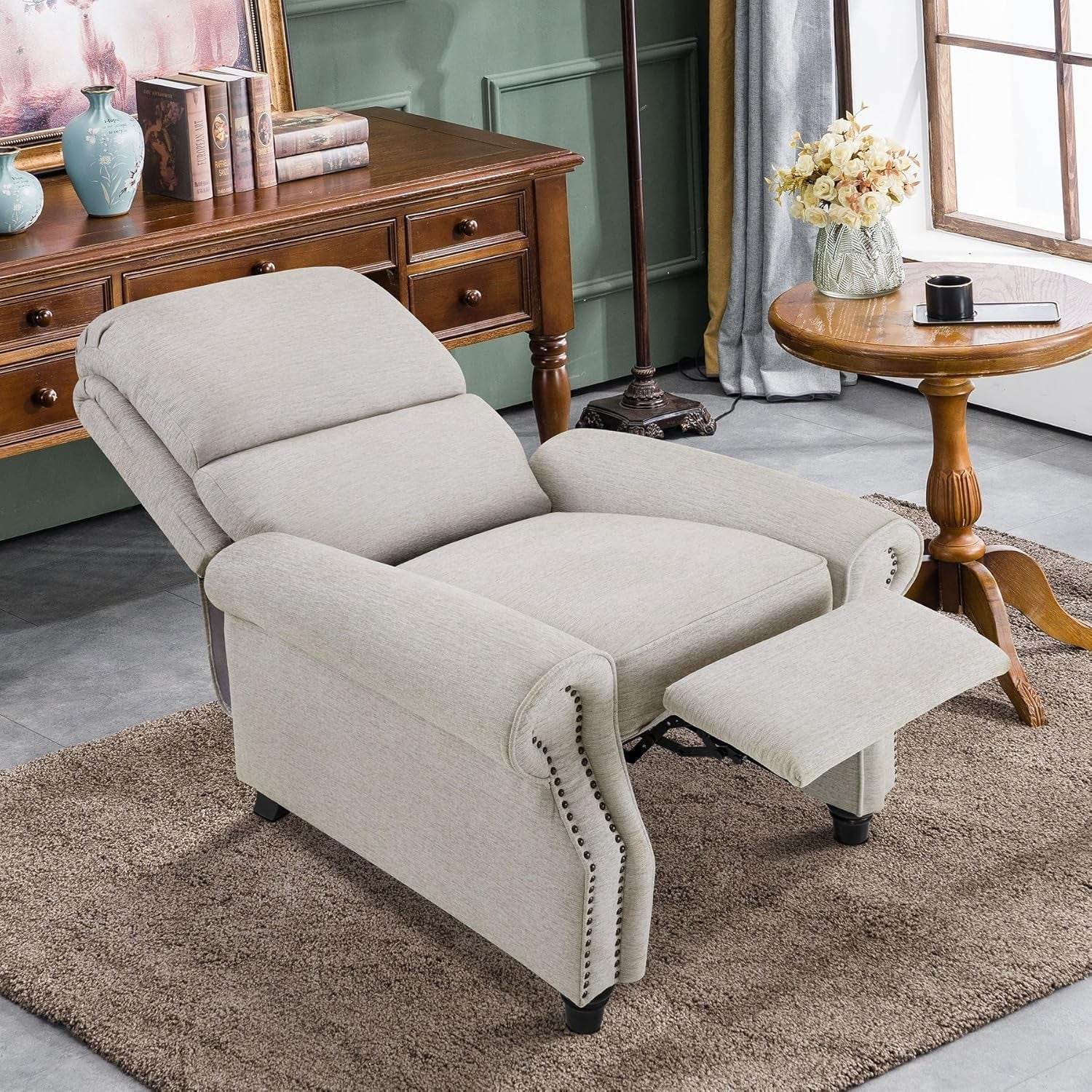 Pushback Recliner Chair, Chenille Upholstered Accent Chairs, (Beige) - Loft&Timber