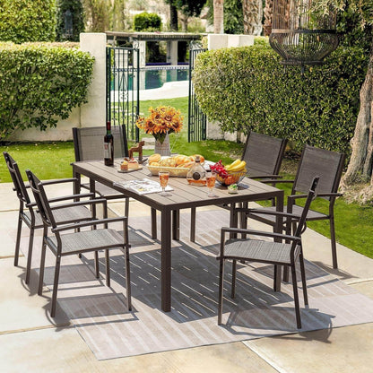 Patio Dining Set 7 Pieces Outdoor Furniture Table and 6 Textilene Chairs, Light Grey - Loft&Timber