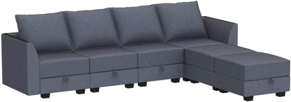 Modular U-Shaped Sectional Sofa Bluish Grey, Storage - Loft&Timber