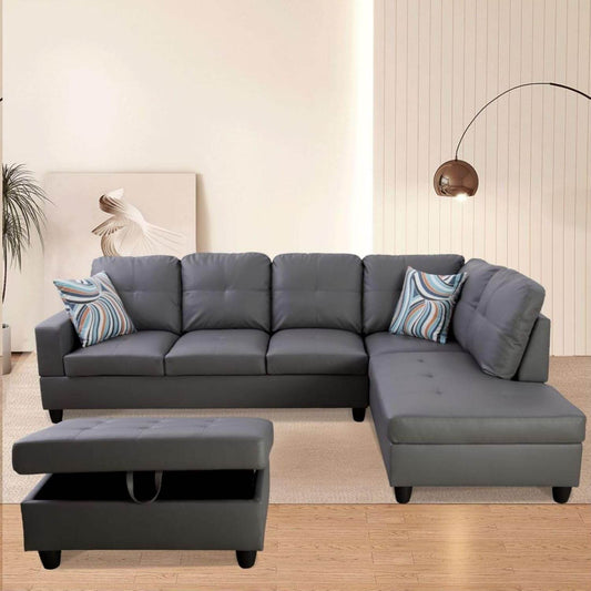L-Shaped 3-Piece Sectional in Dark Grey - Loft&Timber