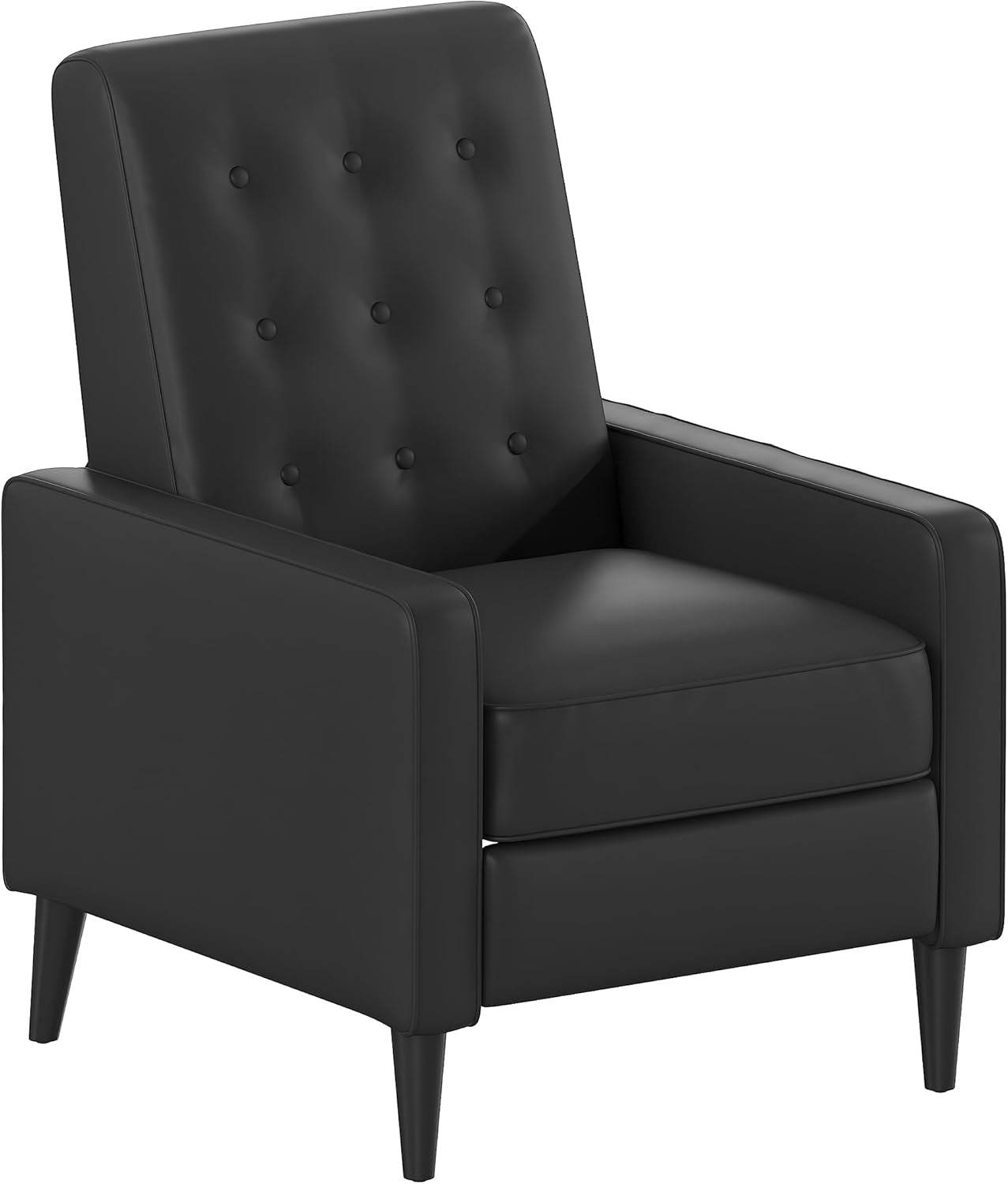 Ezra Pushback Recliner - Mid-Century Modern Black Leathersoft Upholstery - Loft&Timber