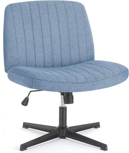 Cross Legged Office Chair, Armless Wide Desk Chair No Wheels, Modern Home Office Desk Chair Swivel Adjustable Fabric Vanity Chair-0