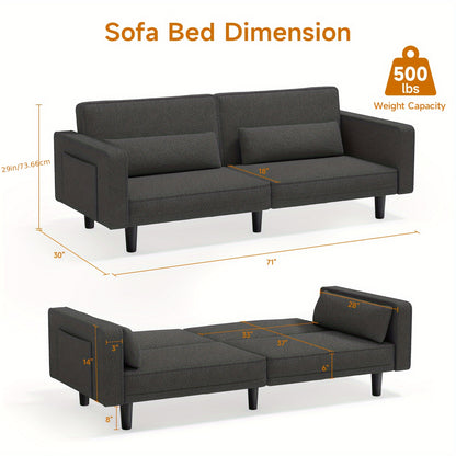 71" Futon Sofa Bed, Convertible Sleeper Sofa Bed Couch - Loft&Timber