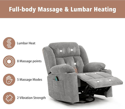 Rocker Swivel Recliner Chair, Overstuffed Large (Lime Gray) - Loft&Timber