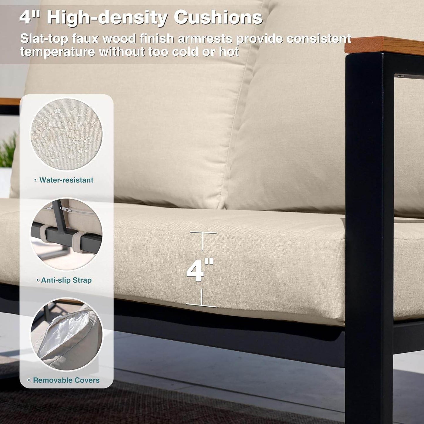 Patio Furniture Set, 4 Pieces Outdoor Patio Furniture with Coffee Table Set, Metal Patio Conversation Sets with Washable and High-Resiliency Sponge Cushions, Upgarded Beige - Loft&Timber