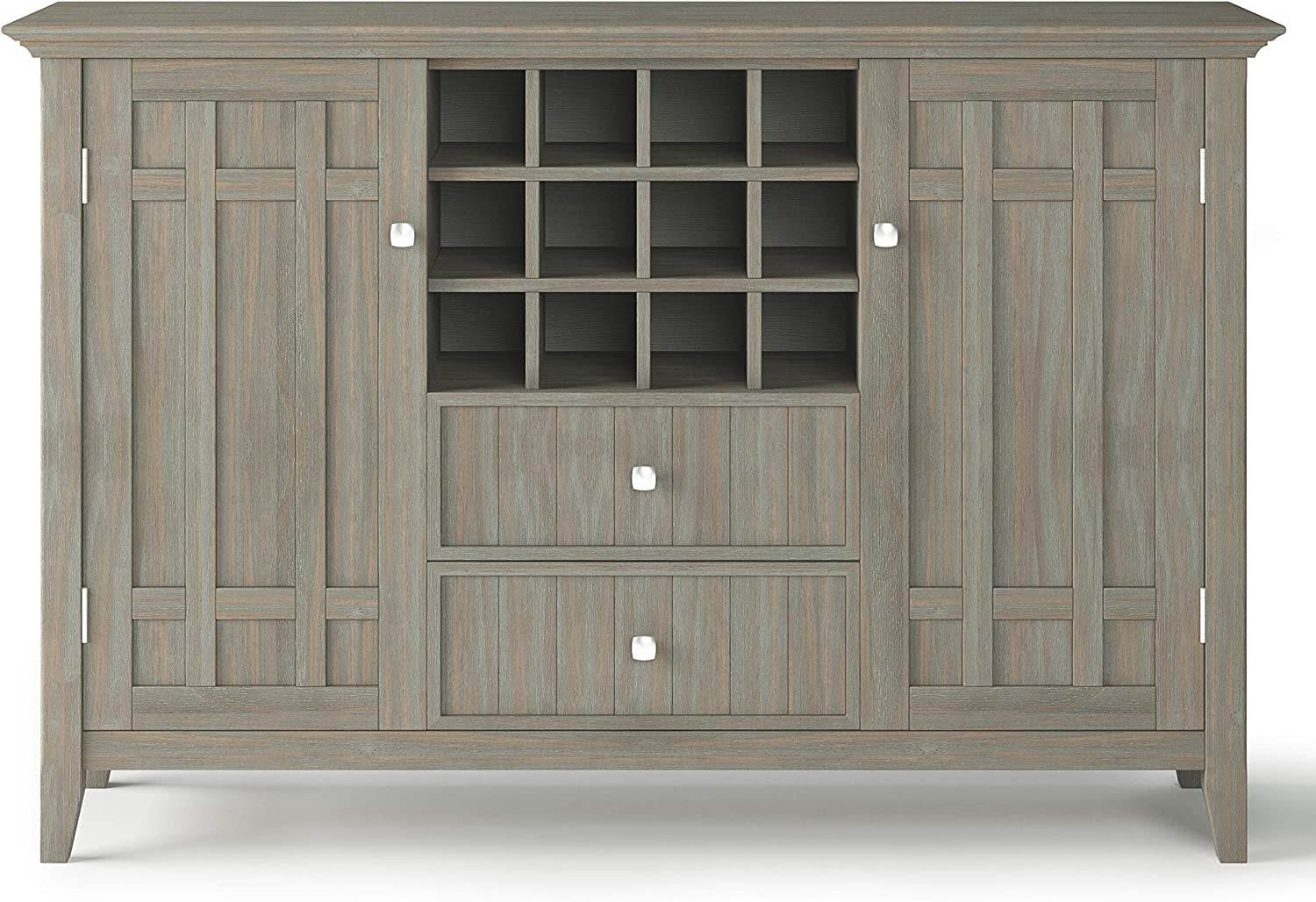 Rustic Gray Pine Wood Sideboard Buffet with Wine Storage - Loft&Timber