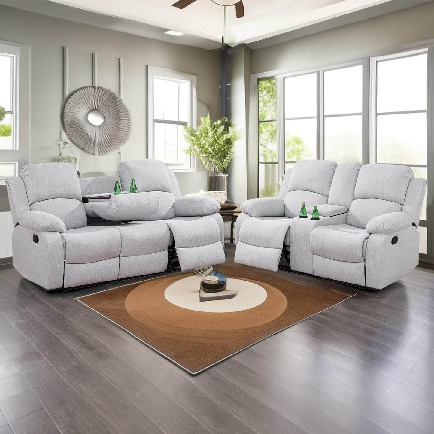 Recliner Sofa Set/Grey Linen - Loft&Timber