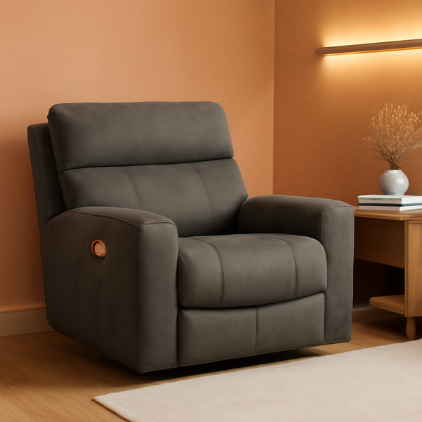 Dark Brown Faux Leather Wall Hugger Power Recliner Headrest-0