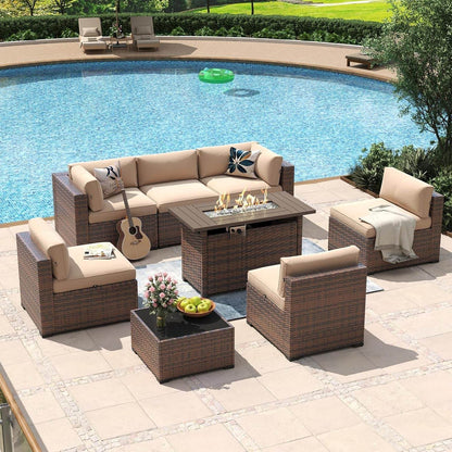 Eight Piece Outdoor Patio Furniture Set with Fire Pit - Loft&Timber