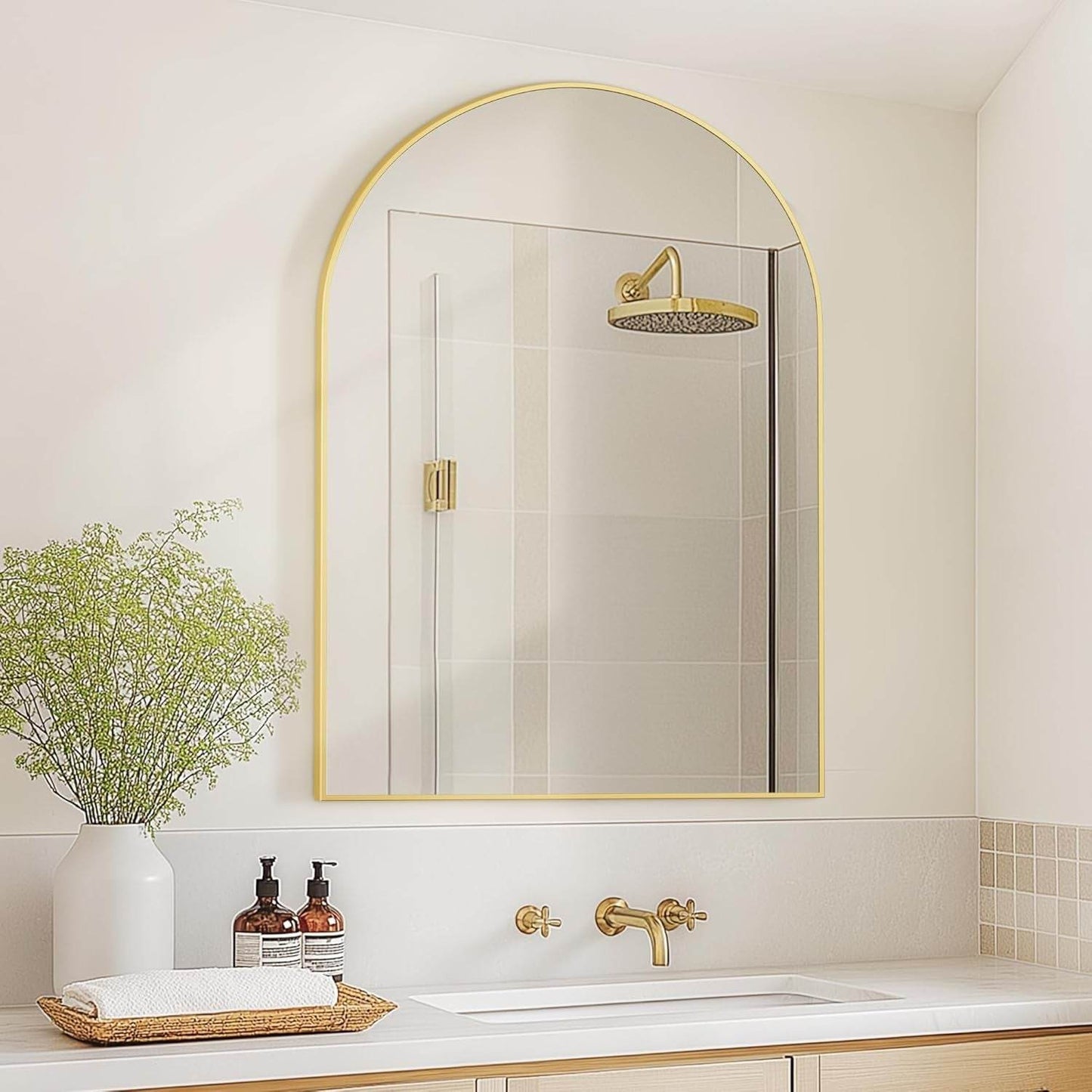 Gold Arched Wall Mirror: Bathroom, Vanity, Living Room - Loft&Timber