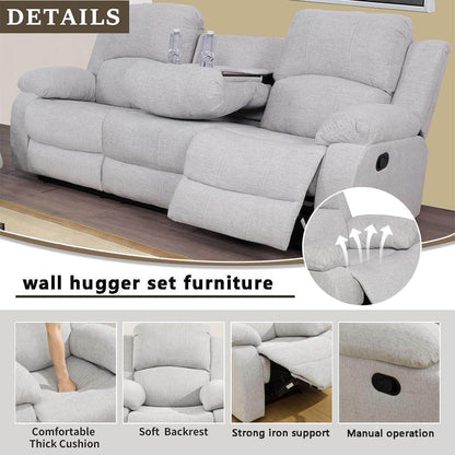 Grey White Microfiber Leather Recliner Sofa Set - Loft&Timber