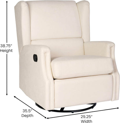 Omma Swivel Glider Rocking Recliner, Manual Wingback Recliner with 360 Degree Swivel, for Living Room, Bedroom, or Nursery, Upholstered, Cream - Loft&Timber